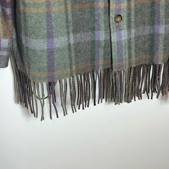 Lauren Ralph Lauren Plaid Fringe-Trim Twill Shirt Jacket Sz M - Picture 3 of 9